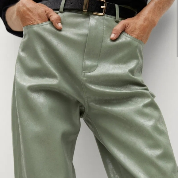 Mango faux leather Sage Green High-Waisted Streetwear Barel Contemporary Pants - Picture 3 of 13